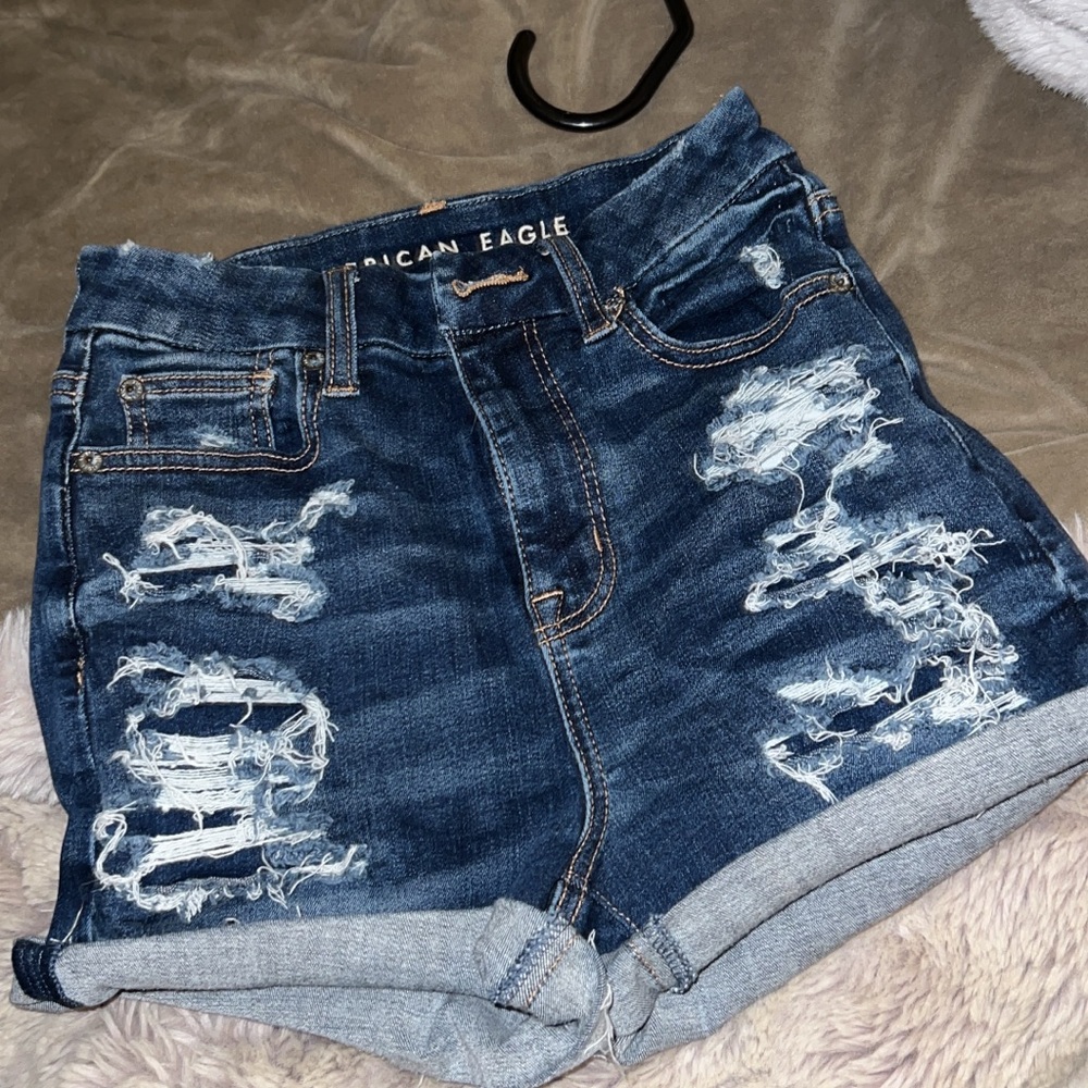 American Eagle Outfitters Distressed Dark Blue Jean Shorts